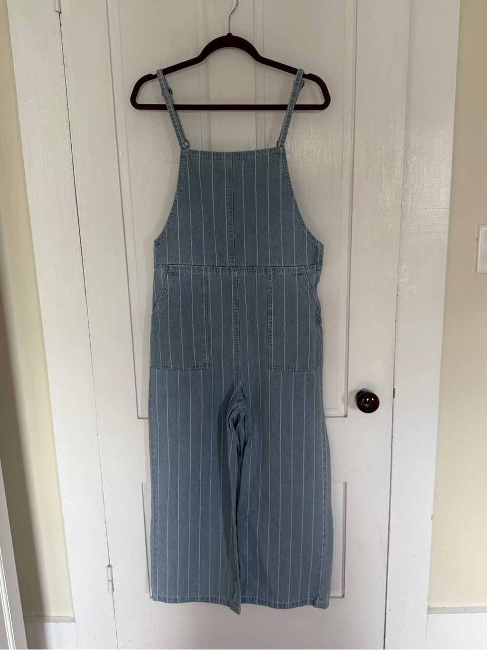 RVCA Light Blue Pinstripe Denim Jumpsuit